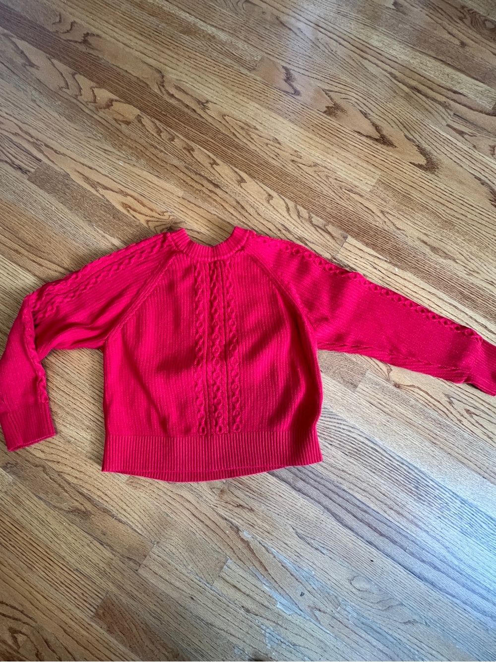 LOFT Bright Red Cable-Front Crewneck Sweater